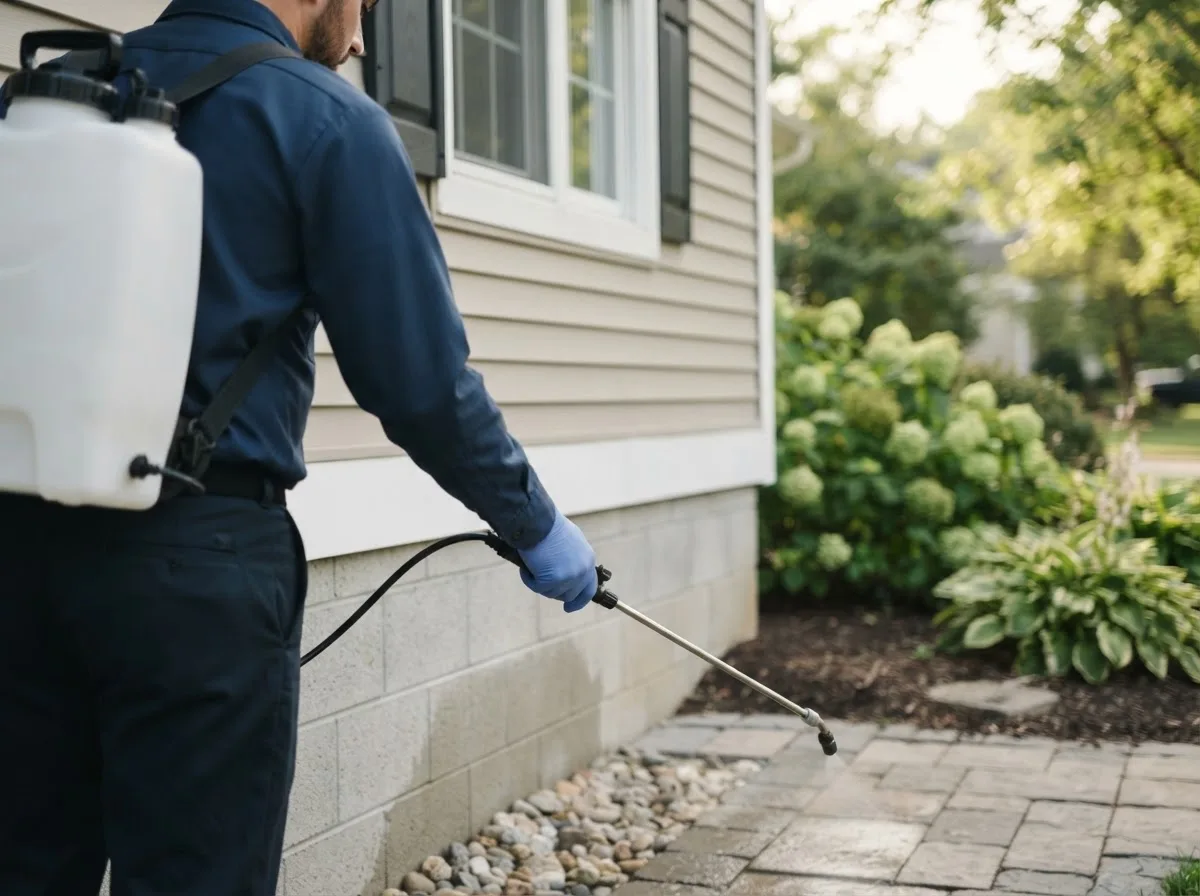 Pest control technician inspecting a home in Bryan, TX